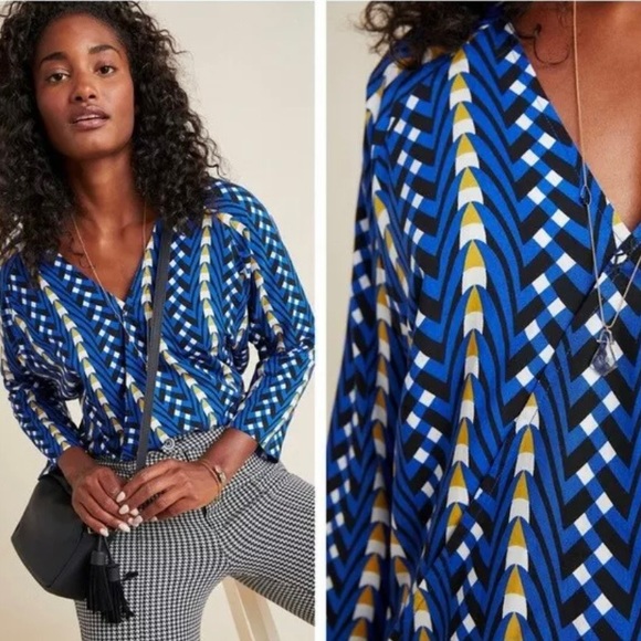 The Odells Tops - The Odells bright blue print wrap slouch top L